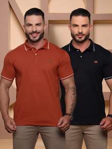 Kit Of 2 High Quality Polo Shirts 100% Cotton Men's Basic T-Shirt Autumn Spring Spring/Autumn Summer Winter All Spring/Summer Autumn/Winter Spring/Summer/Autumn Regular Fit Christmas Thanksgiving Valentine's Day Pride Month Teacher's Day Father's Day Polo Shirt - Đất và Đen - Xem 6