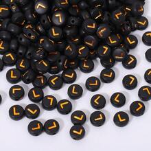 200/500/1000 piezas Cuentas con patrón de letras doradas sobre base negra de 4x7mm para hacer collares y joyería DIY - Fondo negro con letras doradas - Ver 76