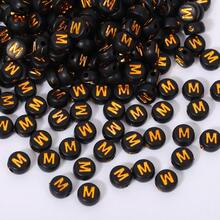200/500/1000 piezas Cuentas con patrón de letras doradas sobre base negra de 4x7mm para hacer collares y joyería DIY - Fondo negro con letras doradas - Ver 55