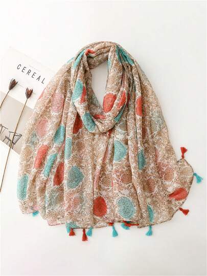 1条多色几何印花时尚围巾，轻盈透气，适合旅行和防晒，柔软披肩，女士适用。