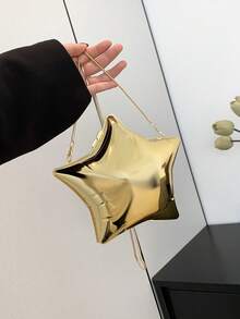 金星盒包，新款时尚闪亮休闲单肩斜挎包，女士 - 金色 - 查看 2