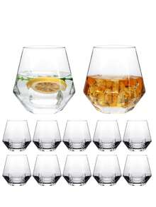 1/5件套 300毫升创意六边形钻石葡萄酒杯套装，无柄红酒杯，几何透明白葡萄酒杯，鸡尾酒杯，波本威士忌杯，威士忌杯，生日派对玻璃器皿 - 彩色 - 查看 7