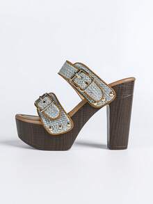 Giày sandal cao gót mùa hè mới dành cho nữ, đế dày chống thấm nước, quai ngang gợi cảm, hở mũi, đế dày. - Màu xanh lam - Xem 6