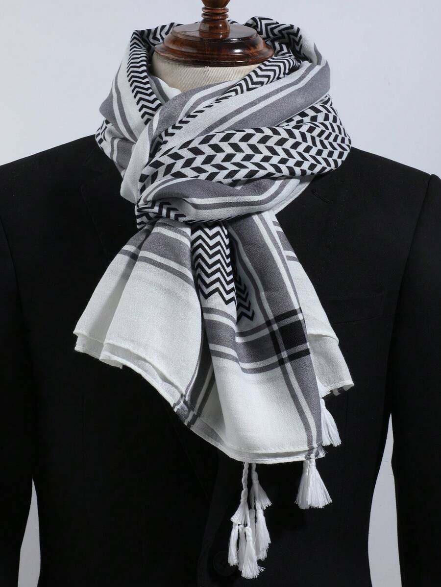 1条男士格子围巾/头巾，时尚轻薄，适合春夏佩戴，用途广泛且防晒 - A - 查看 1