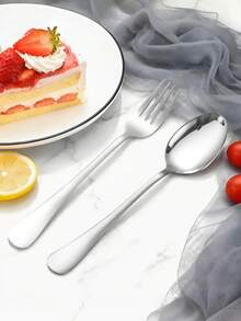 2/8/12/24pcs Stainless Steel Dessert Forks And Spoons Set, Suitable For Home Kitchen, Restaurant, Wedding, Party,Kitchen,Christmas Gift Back To School - Silver - View 2