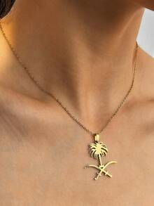 不锈钢项链，配沙特阿拉伯国徽吊坠，时尚男士项链，日常佩戴或派对礼物 - 項鍊 - 查看 2