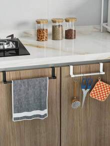 1个橱柜门毛巾架，收纳整理架，壁挂式置物架，厨房用具/厨房配件/厨房工具/厨房用品/浴室配件，厨房/浴室/现代家居装饰，无需钻孔，节省空间，门钩式设计，安装简便，适用于厨房/浴室/橱柜，可悬挂毛巾和抹布 - 彩色 - 查看 5