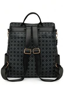 Women's Rhombus Pattern Large Capacity Backpack, Patchwork Commuter Bag, Student Backpack, Mommy Bag - Black - View 7