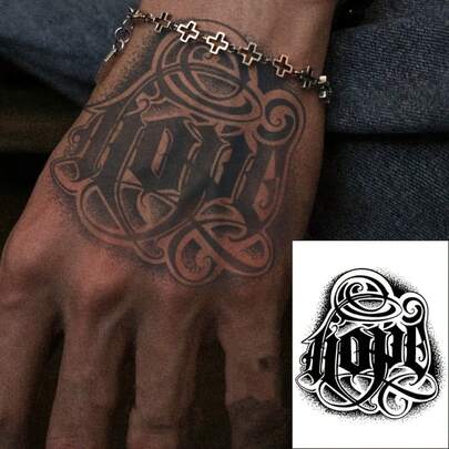 Cool Hope Temporary Tattoo Sticker, Suitable For Back Of Hand And Arm, Herbal Semi-Permanent Waterproof Long-Lasting Non-Reflective Tattoo For Men And Women