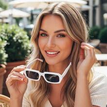 1副女士复古长方形小框简约时尚眼镜，适合旅行、休闲、派对、海滩、日常佩戴 - 彩色 - 查看 3