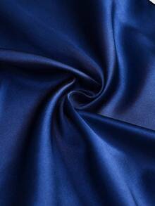 Conjunto de Pijama de Cetim de 3 Peças para Homem: Cor Sólida, Top de Manga Curta com Botões, Robe de Dormir e Calças Compridas. Roupa de Estar em Casa Macia, Confortável e Respirável - Azul - Ver 6