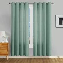 1件/2件套仿亚麻质感窗帘，适用于客厅卧室，保护隐私，乡村风粗麻编织半透明穿孔顶遮光窗帘，米色、鼠尾草蓝、深灰色、白色窗帘 - 綠色 - 查看 26