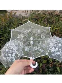 1pc Vintage Lace Umbrella To Create Dreamy Ambiance, Handmade Embroidered Decor Umbrella, Portable Mini Umbrella, Elegant Floral Golden Decor, Durable Photography Prop Suitable For Model Shoots - Multicolor - View 5