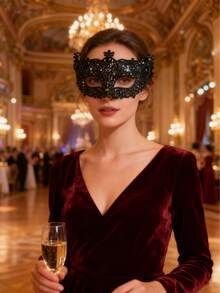 12 PCS / 6 PCS Elegant Venetian Makeup Dance Party Masks, Featuring Pastel-Colored Sequined Half-Face Masks, Suitable For Performers, Role-Playing, Halloween, Carnival Party Decorations, And Festive Costume Props. - Multicolor - View 10