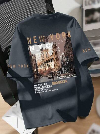 青少年男孩纽约市图案圆领T恤，舒适时尚，适合春夏休闲穿着，日常穿着亦可，是馈赠亲朋好友的绝佳礼物。