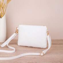 女士单肩包，时尚新款PU皮和编织布装饰，个性化腕包，信封包，休闲手提包 - 白色 - 查看 2