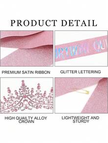 3件套女孩生日配饰，包括生日绶带、生日皇冠、生日腰带、生日头带、生日发箍、闪亮派对眼镜，生日派对礼品套装 - 彩色 - 查看 5
