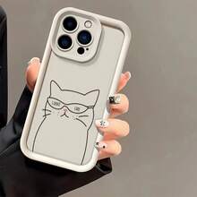 Simple Cat Lens Protector Cover für iPhone 11 15 12 13 14 16 Pro XR XS Max 7 8 15 16 14 Plus SE 2020 Silikon Stoßfeste Hülle - Antikweiß - Übersicht 2