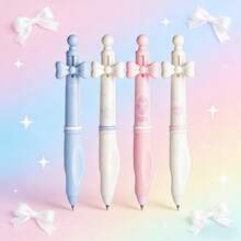 4pcs/Set Cute Bowknot Retractable Pens, Ins Style High-Quality Quick-Drying Neutral Pens, 0.5mm Black Ink Pens For Smooth Writing On Diaries And Stationery, Back To School Supplies, Office Supplies, Student Gifts - Black - View 1