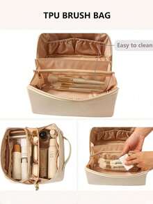 1个PU化妆包，大容量便携化妆包，旅行收纳包，女士洗漱包，化妆刷收纳袋，轻便拉链化妆包，情人节、新年、感恩节、母亲节的绝佳礼物 - 彩色 - 查看 5