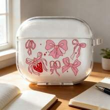心形草莓蝴蝶结保护套，兼容苹果无线耳机盒，防刮防摔 - 無色 - 查看 9