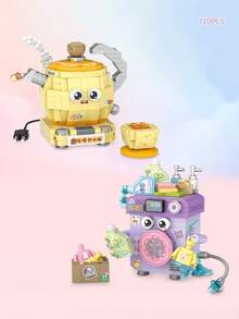 LOZ Mini Bauklötze Spielzeug Sets: Waschmaschine, Fernseher, Brotbackautomat, Wasserkocher, Ventilator, süße Cartoon Kühlschrank Modelle, geeignet für Heimdekoration, Weihnachts-/Geburtstagsgeschenke - Verschiedenfarbig - Übersicht 9