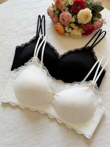 2pcs/Set Bra Wanita Seksi dengan Motif Renda, Nyaman & Modis, Bisa Dipakai dengan Berbagai Cara, Bra Camisole - MultiWarna - View 3