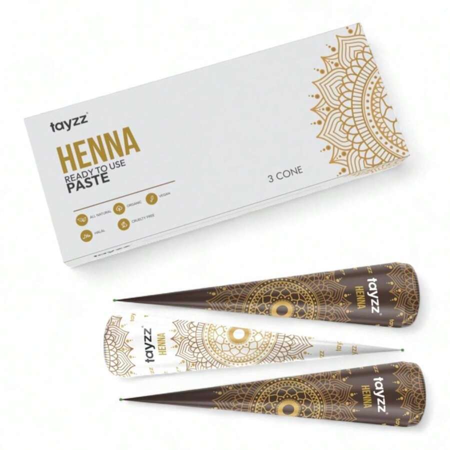 Tayzz 100% Natural Henna Paste Hair Dye Cones Reddish Brown Color Great For Spot Hair Coloring, Long-Lasting And Cruelty-Free (Reddish Brown, 3 Pack) - 白色 - 查看 1
