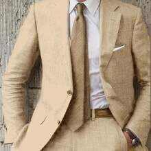 Men's 2pcs Linen Suit Summer Wedding Formal Party Events Tuxedo Suit Elegant Casual Working Business Suit 34S 36S 38S 40R 42R 44R 12.15gal - 杏色 - 查看 1