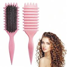 1 PC Unisex Green Curl Defining Brush Styling Shaping Curly Hair Brush For Women Daily Hair Care Styling Supplies - 粉色 - 查看 1