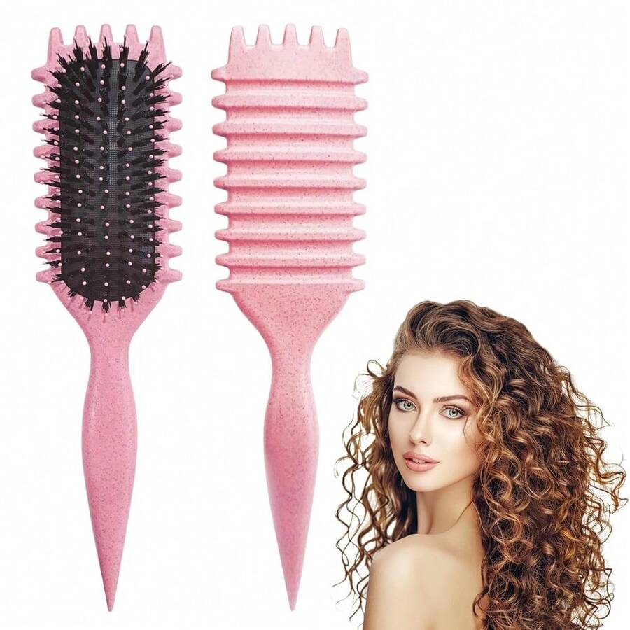 1 PC Unisex Green Curl Defining Brush Styling Shaping Curly Hair Brush For Women Daily Hair Care Styling Supplies - 粉色 - 查看 1