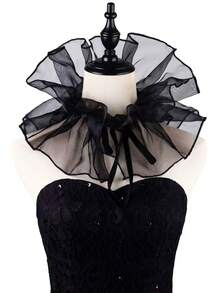 夸张的欧根纱贵妇假领，蓬松网状领，动漫角色扮演装饰领 - 黑色 - 查看 9