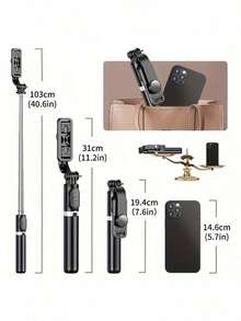 40-Inch Retractable Selfie Stick – Professional Floor Tripod For Live Streaming, With Wireless Remote, 360° Rotation, Stable Anti-Shake Design. Ideal For Travel Vlogs & Outdoor Live Streaming. Compatible With Smartphones Black For Summer Vacation, Travel, Outdoor Activities, Live Streaming Tripod Stand - Black - View 3