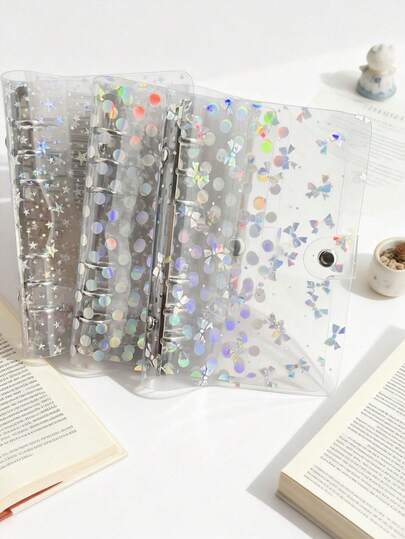Carpeta con tapa blanda transparente y lunares de mariposa que cambia de color, tamaño A6. Incluye hojas reemplazables, material de alta calidad de PP y PET, ideal para almacenar fotos bonitas, libros de pegatinas y libros de sellos.