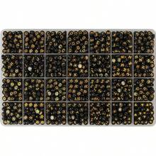 200/500/1000 piezas Cuentas con patrón de letras doradas sobre base negra de 4x7mm para hacer collares y joyería DIY - Fondo negro con letras doradas - Ver 78