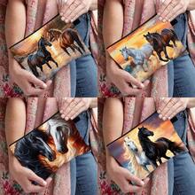 Black & White Horse Pattern Filled Bag, White Horse Animal Lover Style, Fashionable And Casual, Large Capacity, Portable Zipper Polyester Cosmetic Bag, Office Storage Bag, Running Horse Pattern Travel And Holiday Essential Cosmetic Bag, Suitable For Travel, Daily Use - Multicolor - View 1