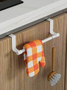 1个橱柜门毛巾架，收纳整理架，壁挂式置物架，厨房用具/厨房配件/厨房工具/厨房用品/浴室配件，厨房/浴室/现代家居装饰，无需钻孔，节省空间，门钩式设计，安装简便，适用于厨房/浴室/橱柜，可悬挂毛巾和抹布 - 彩色 - 查看 4