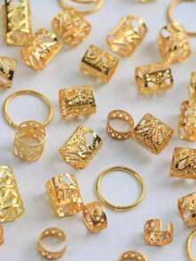 80pcs Gold-Color Dreadlocks Hair Rings Set Braiding Design Headwear Accessories Adjustable Hairband Women And Girls - Kaneko - Xem 4