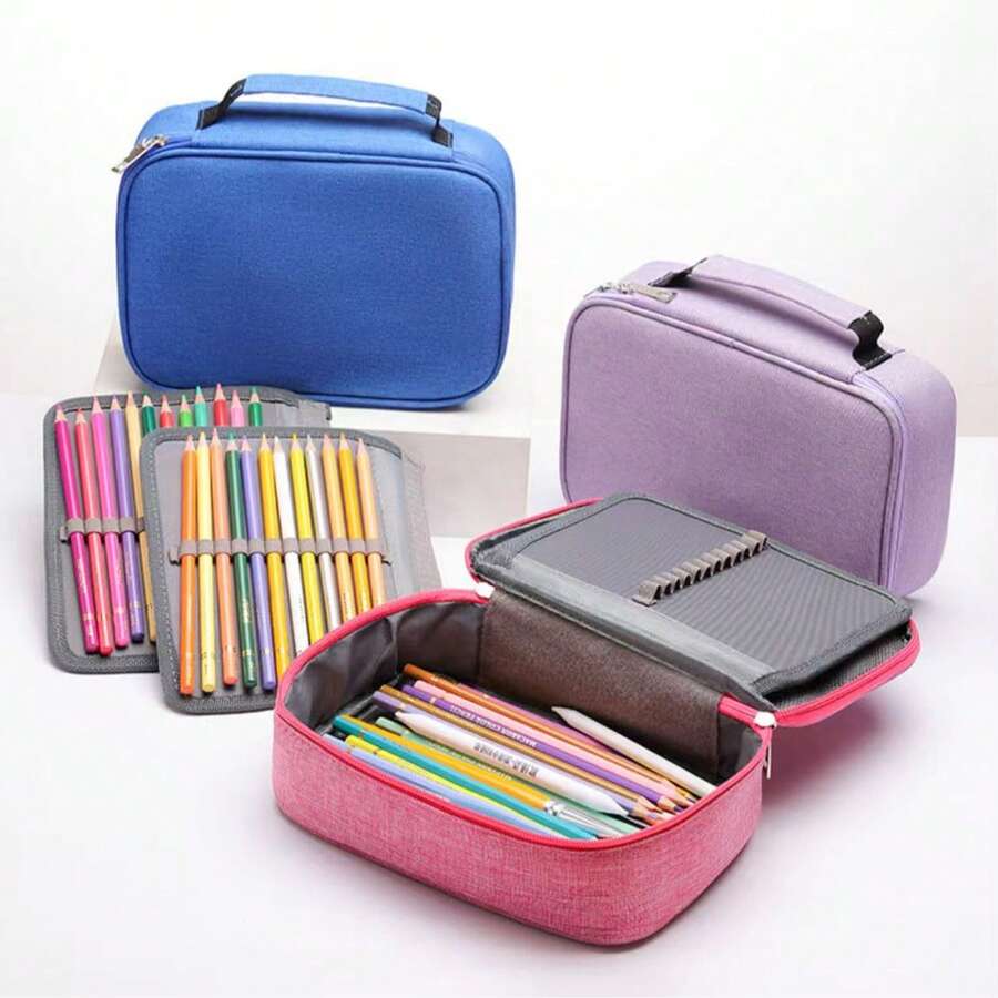 72色素描铅笔帆布笔袋，便携式多功能文具防水收纳袋 - 紫色 - 查看 1