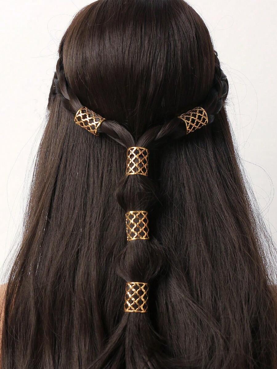 5pcs Eid Mubarak Gold Mesh Tassel Accessories Set, Bohemian Cute Hip Hop Hair Clips, Headband, Moon & Star Combo, Eid Gift, Party Hair Rings & Braids - Gold - View 1