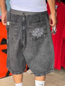 Bermuda Trip Side Baggy Recorte Estonada Bordado Jorts Skate street novidade lançamento promoção - Lavagem escura - Visão 3