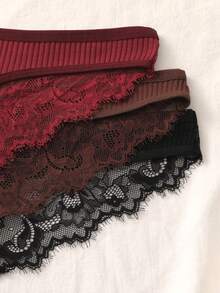 6 Pcs Lace Patchwork Ribbed Fabric Cotton Thong Panties Lingerie Woman - Multicolor - View 8