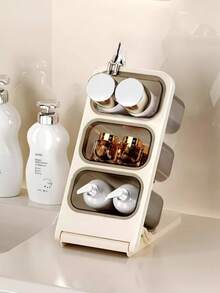 2件套化妆品收纳套装，含3个小收纳盒，置于置物架上，可用于浴室收纳整理、牙刷牙膏架、沐浴露收纳篮、桌面收纳、化妆品收纳、浴室置物架、情人节礼物、返校用品、文具收纳、口红香水架、桌面配件、家居装饰、礼品 - 彩色 - 查看 4