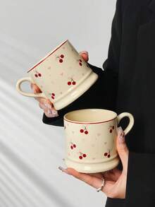2 Stück/1 Stück Kirsch-Herz Tasse, minimalistisch elegante persönliche Kaffeetasse, Milchtasse, Nachmittagsteetasse, tägliche Wassertasse, Büro Latte Tasse, geeignet als Geschenk für Freunde, Familie und Paare, für den Innen- und Außenbereich verwendbar - Verschiedenfarbig - Übersicht 4