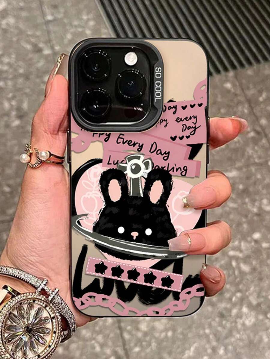 1个彩色银色兔子爱心卡通防摔全包手机壳，适用于 11/12/13/14/15/16/17/Pro Max - 粉色 - 查看 1