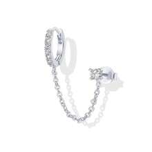 1件装女士单耳链式耳环 | 双孔链式耳环 | 女士立方氧化锆耳环 - 銀色 - 查看 1