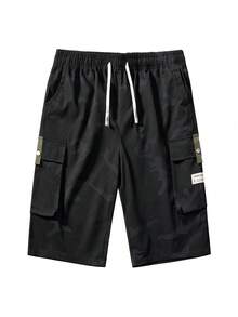 夏季休闲时尚工装裤，户外情侣款简约迷彩七分裤 - 黑色 - 查看 2