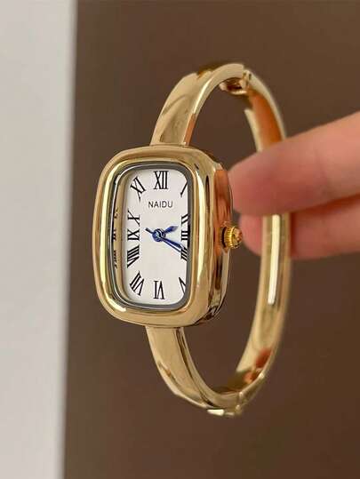 1 pulsera cuadrada dorada, adecuada para combinar con relojes de cuarzo de mujer, elegante y casual, apropiada para uso diario, también puede ser un regalo de cumpleaños/Año Nuevo o un favor de fiesta