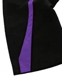 Men's All-Season Quick-Dry Sports Pants With Purple Curved Panel And Drawstring Pockets, Comfortable Loose Fit, Suitable For Running, Fitness, Casual Daily Wear And Outdoor Activities - Black - View 6