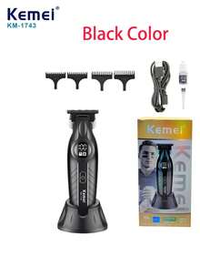 Kemei KM-1743 男士电动理发器，带握柄，家用理发器，适合全家使用，0mm 间隙修型刀头，T 型刀片造型修剪器，男士新宠，热销胡须修剪器，USB 充电式专业理发器 - 彩色 - 查看 11